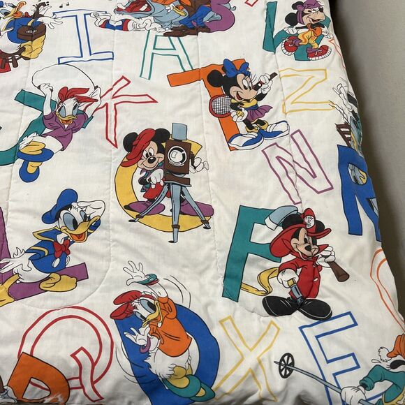 VTG 80s Disney Comforter Mickey Minnie & Friends FLAWS Alphabet ABCs Twin 84x64” - Picture 2 of 16